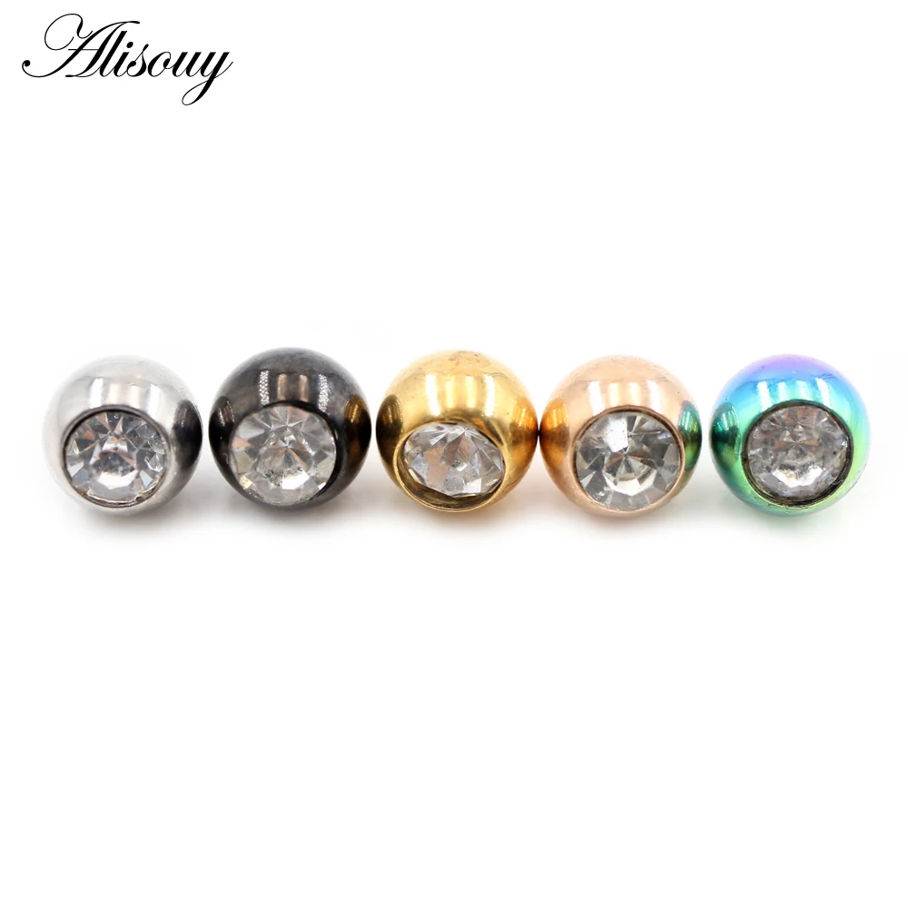 Body Jewelry Replacement Ball - 2개 세트, 14G/16G 지르콘 스테인리스 스틸