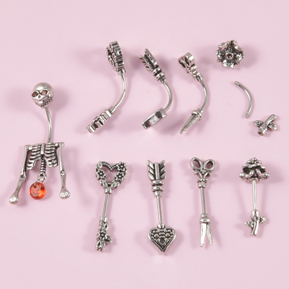 빈티지 외과 강철 해골 화살표 깃털 귀 배꼽 꽃 직선  - Body Jewelry Surgical Steel 리뷰 및 가격