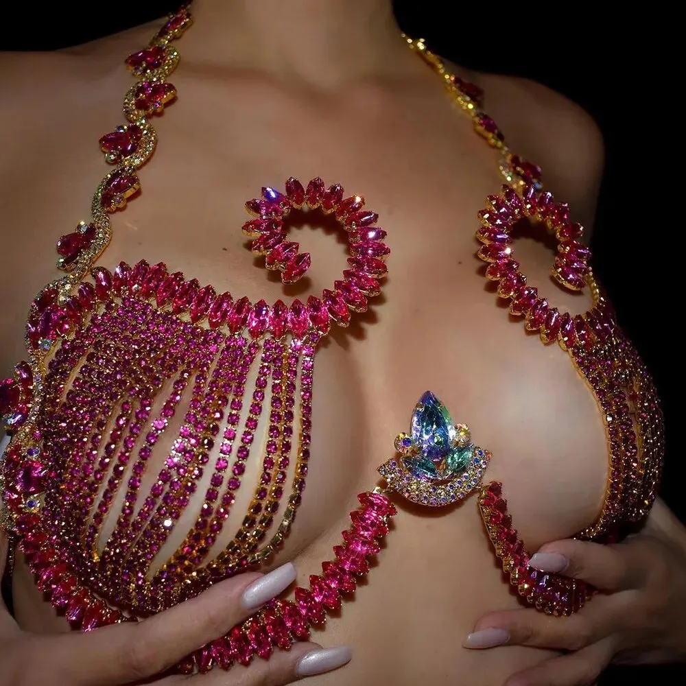 레이브 핑크 크리스탈 가슴 브래킷 여성용 섹시 탑 액세 - Body Jewelry Retainers 리뷰 및 가격