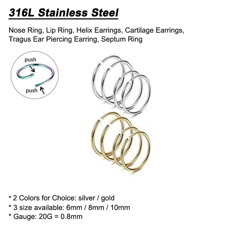 6개/세트 저자극성 코링 후프 316L 외과용 스테인리 - Body Jewelry Surgical Steel 리뷰 및 가격