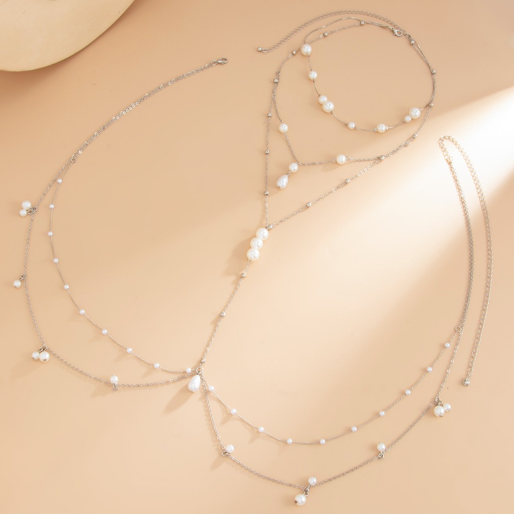 멀티 레이어 인조 진주 목걸이 가슴 배꼽 체인 일체형  - Body Jewelry Necklace 리뷰 및 가격